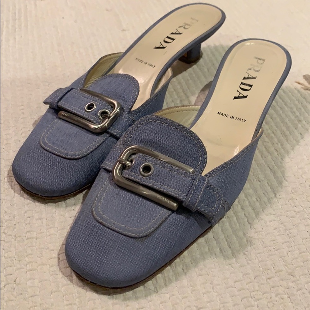 Lavender Prada Mules with Buckle